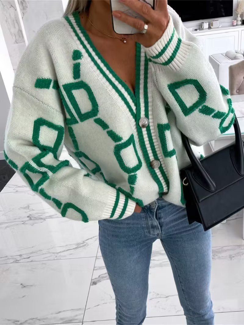 V - Neck Color Block Knit Cardigan - Women Knit Cardigan - Wild Eye Vision