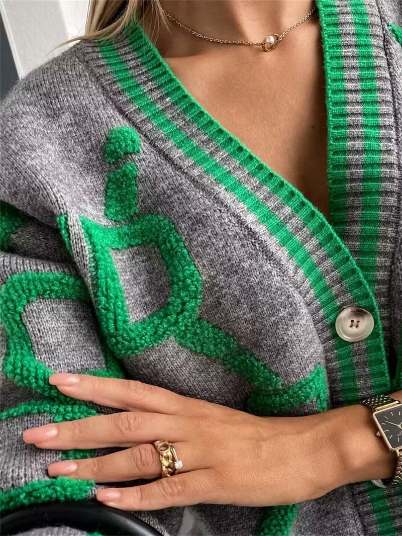 V - Neck Color Block Knit Cardigan - Women Knit Cardigan - Wild Eye Vision