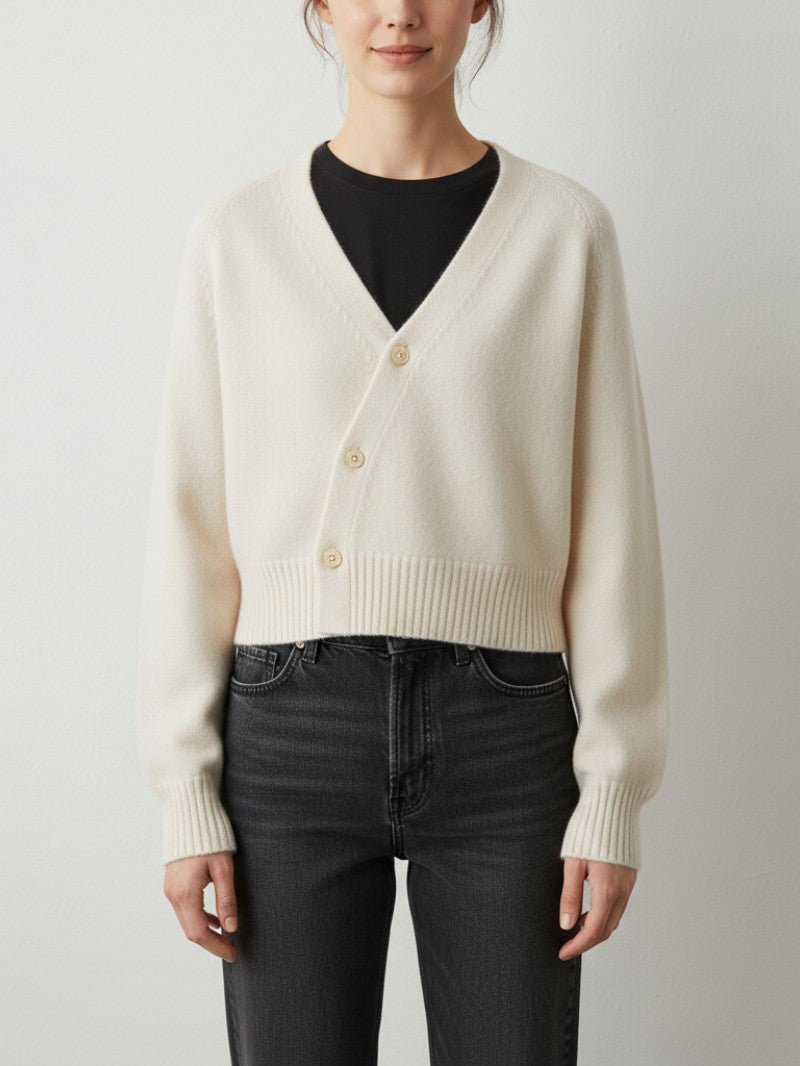 Women’s Asymmetric Button V - Neck Cardigan - Women Cardigan - Wild Eye Vision