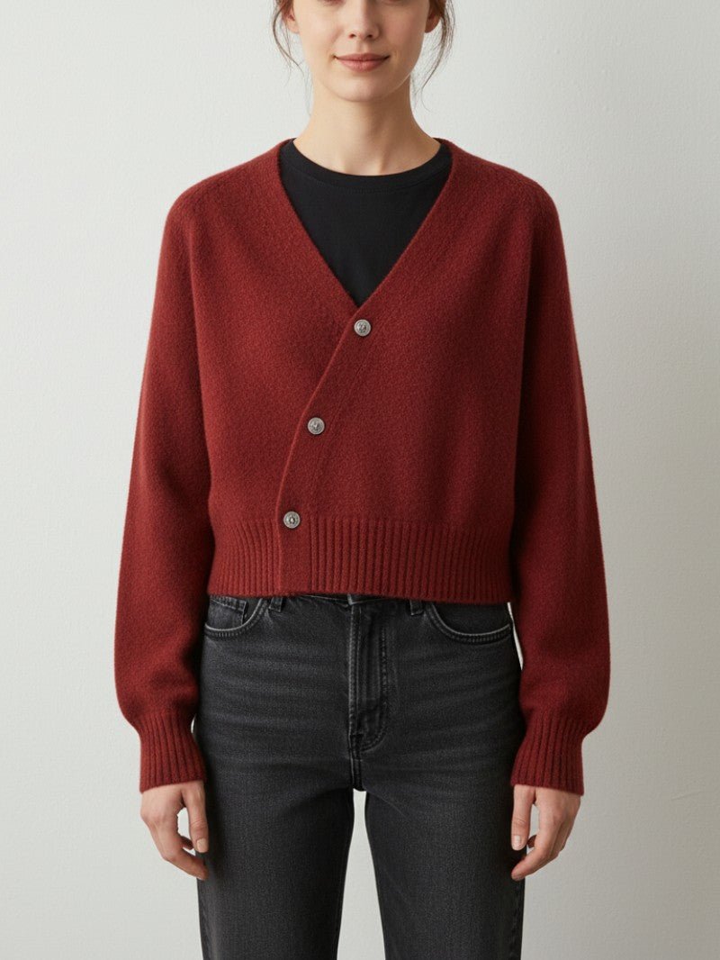 Women’s Asymmetric Button V - Neck Cardigan - Women Cardigan - Wild Eye Vision