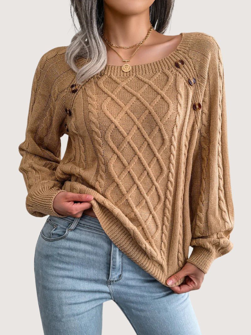 Women's Cable Knit Jumper with Button Details - Women Knitted Jumper - Wild Eye Vision