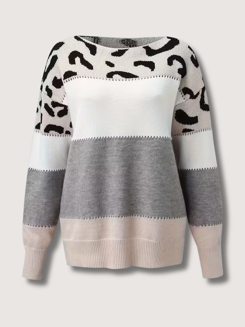 Women’s Colour Block Leopard Print Jumper - Women Jumper - Wild Eye Vision