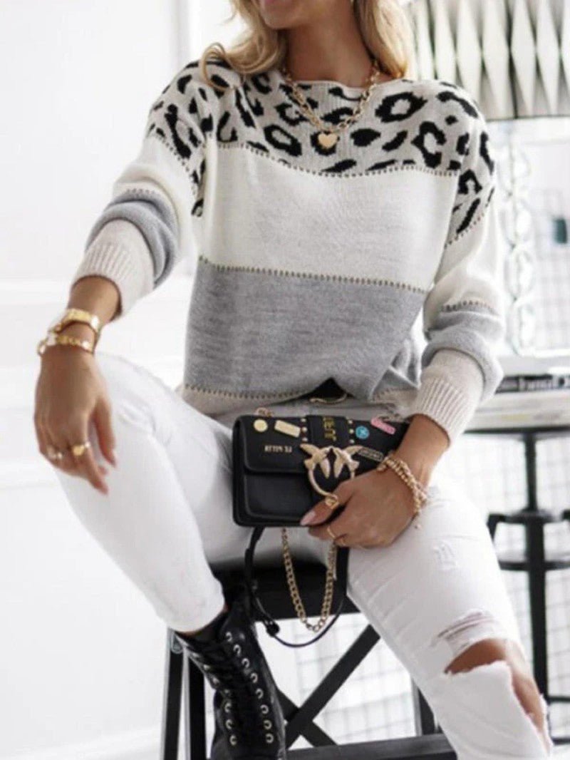 Women’s Colour Block Leopard Print Jumper - Women Jumper - Wild Eye Vision