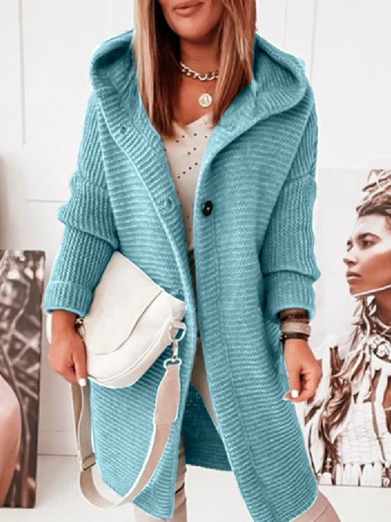 Women's Cozy Knit Hooded Longline Cardigan - Women Knit Cardigan - Wild Eye Vision