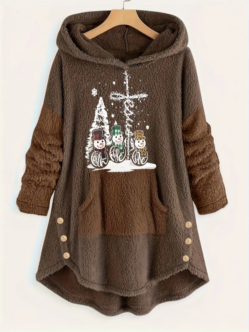Women’s Fleece Snowman Hooded Sweatshirt - Ladies Christmas Jumpers - Wild Eye Vision