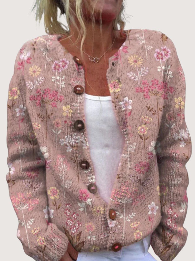 Women's Floral Crew Neck Cardigan - Women Cardigan - Wild Eye Vision