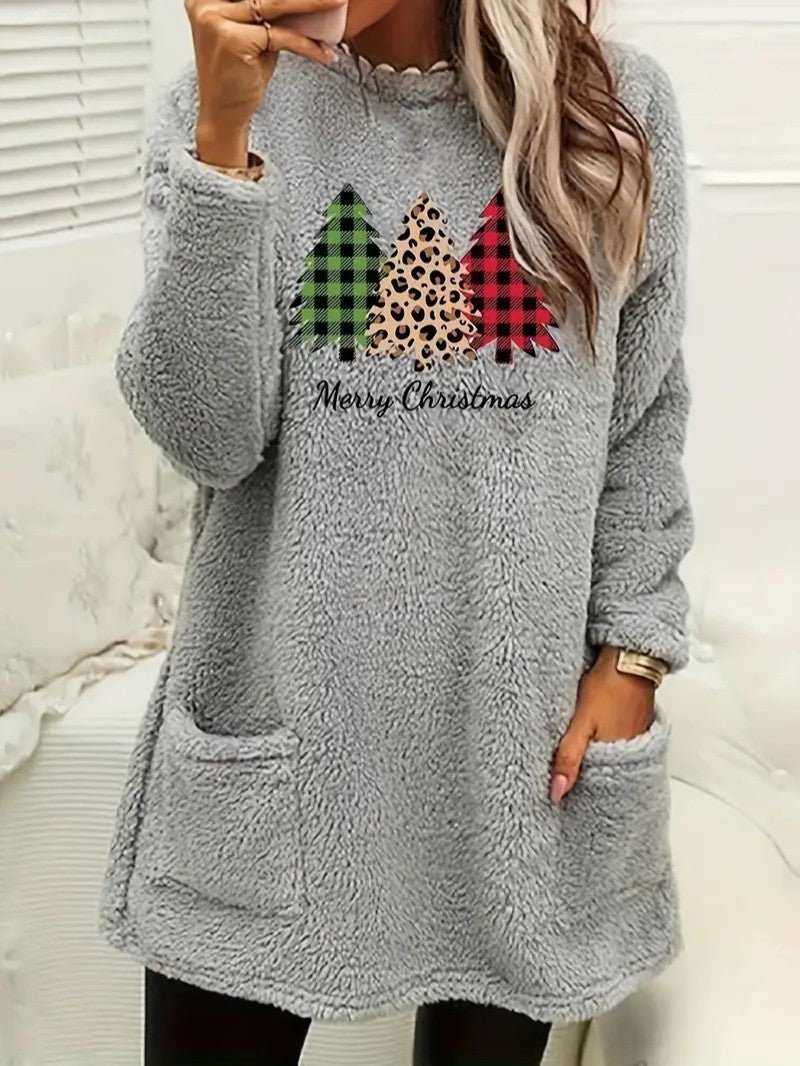 Women’s Fuzzy Christmas Tree Sweatshirt - Ladies Christmas Jumpers - Wild Eye Vision