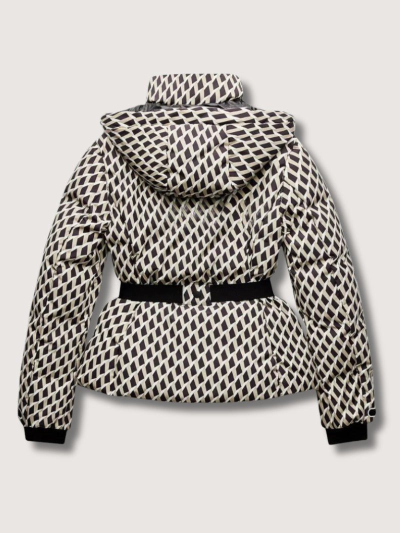 Women's Geometric Belted Puffer Jacket - Women's Puffer Jacket - Wild Eye Vision