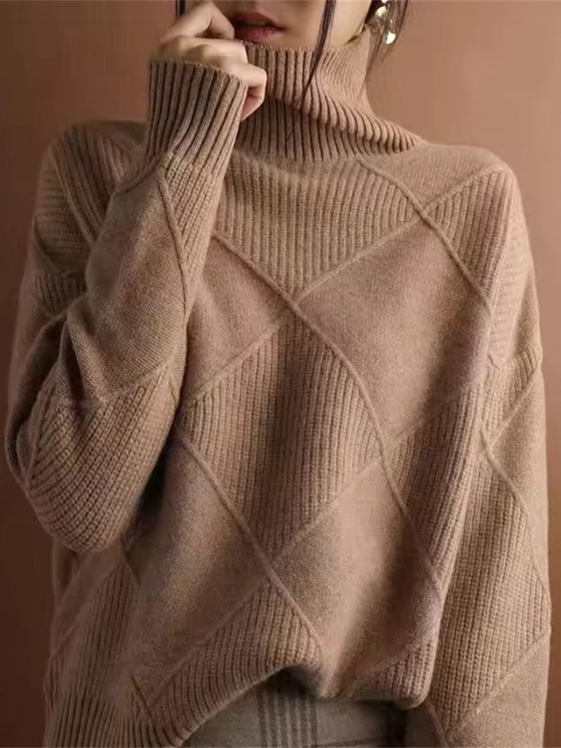 Women's Geometric Knit Turtleneck Jumper - Women Knitted Jumper - Wild Eye Vision