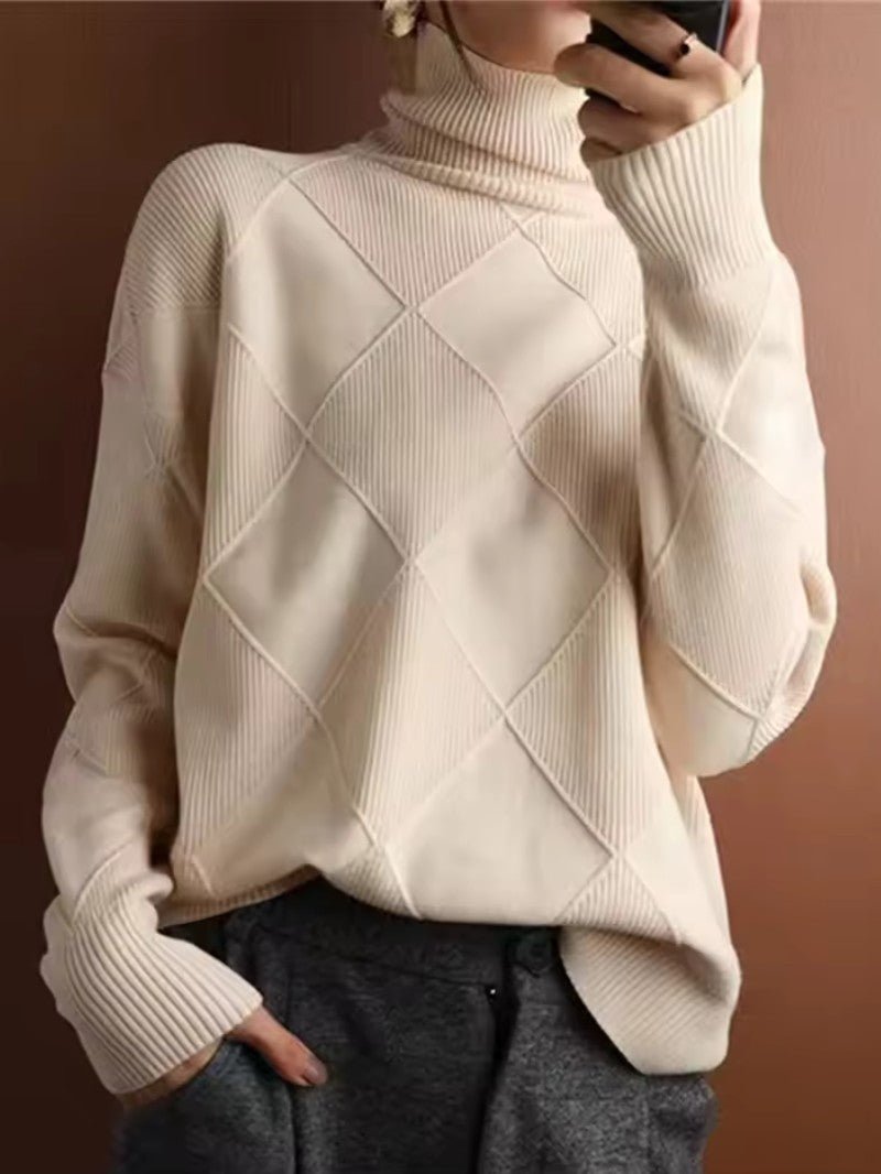 Women's Geometric Knit Turtleneck Jumper - Women Knitted Jumper - Wild Eye Vision
