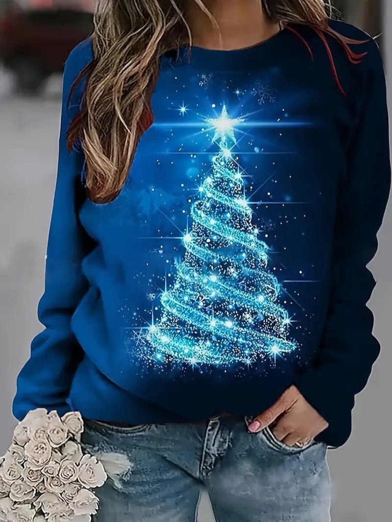 Women’s Glitter Christmas Tree Print Sweatshirt - Ladies Christmas Jumpers - Wild Eye Vision