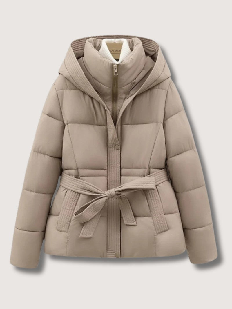 Women's Hooded Belted Puffer Jacket - Women's Puffer Jacket - Wild Eye Vision