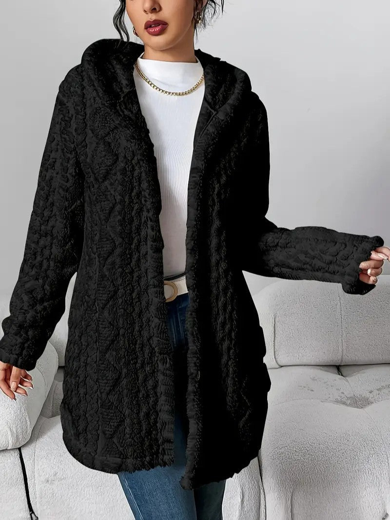 Women's Hooded Plush Cardigan Coat - Women's Coat - Wild Eye Vision