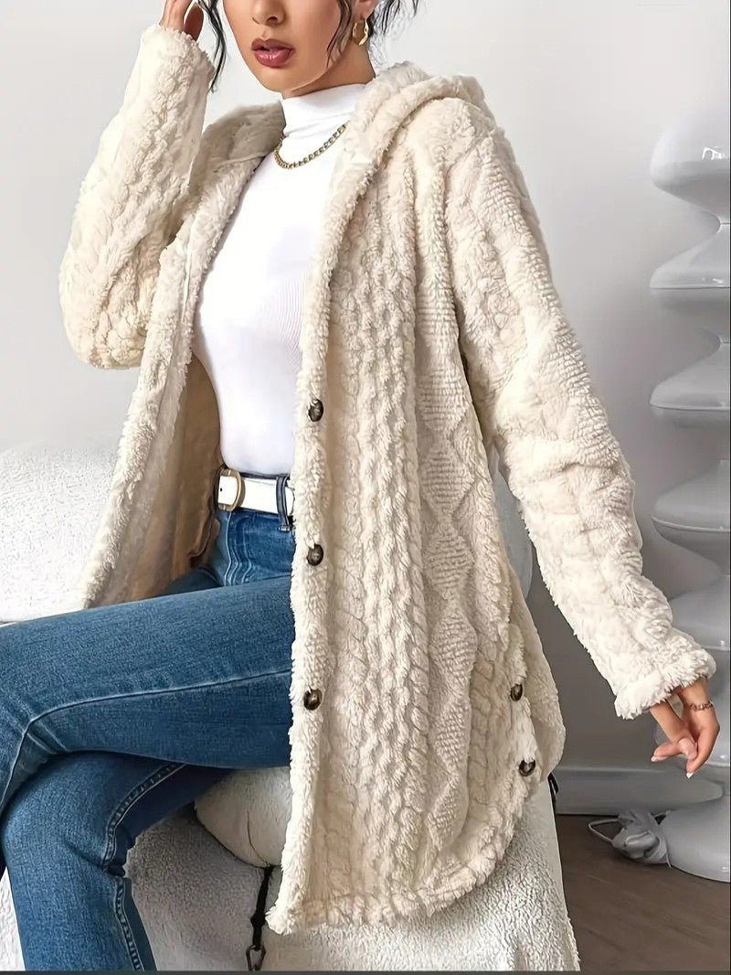 Women's Hooded Plush Cardigan Coat - Women's Coat - Wild Eye Vision