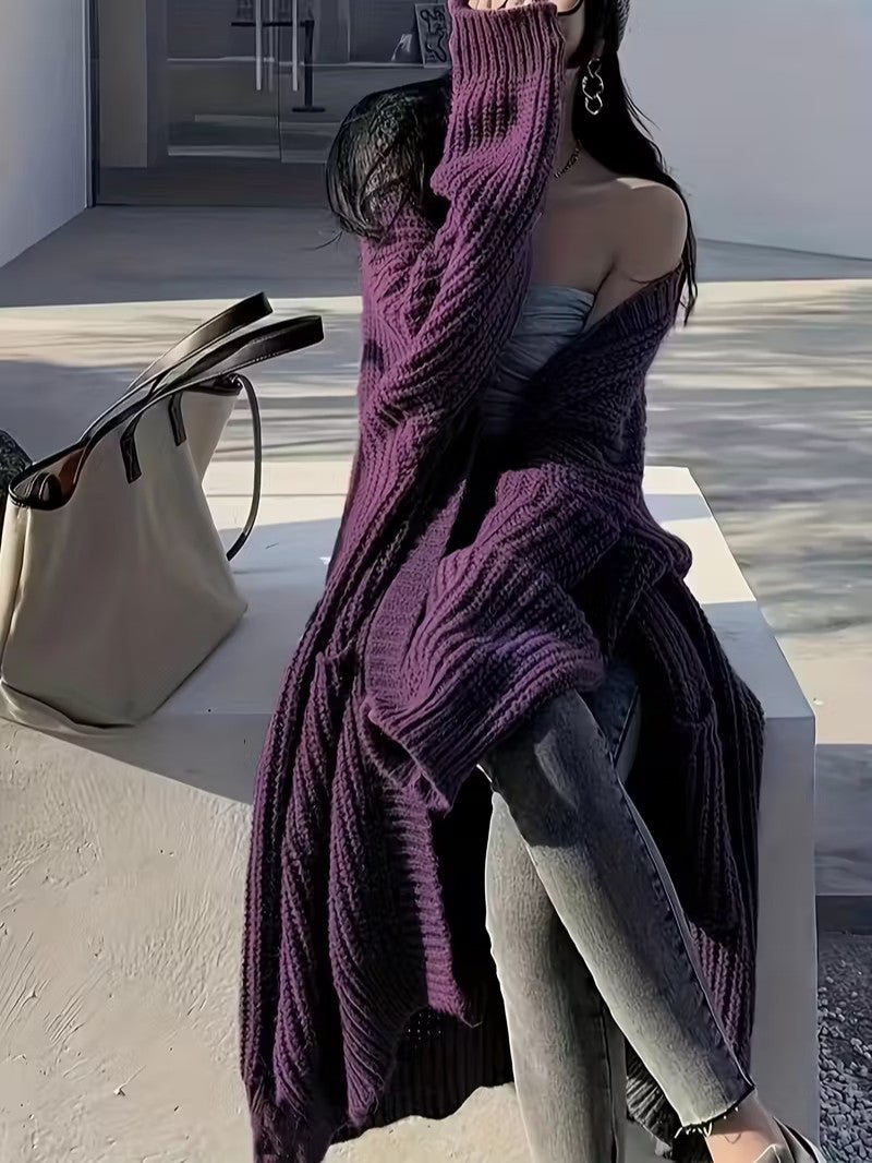 Women's Long Open Front Cardigan - Women Knit Cardigan - Wild Eye Vision