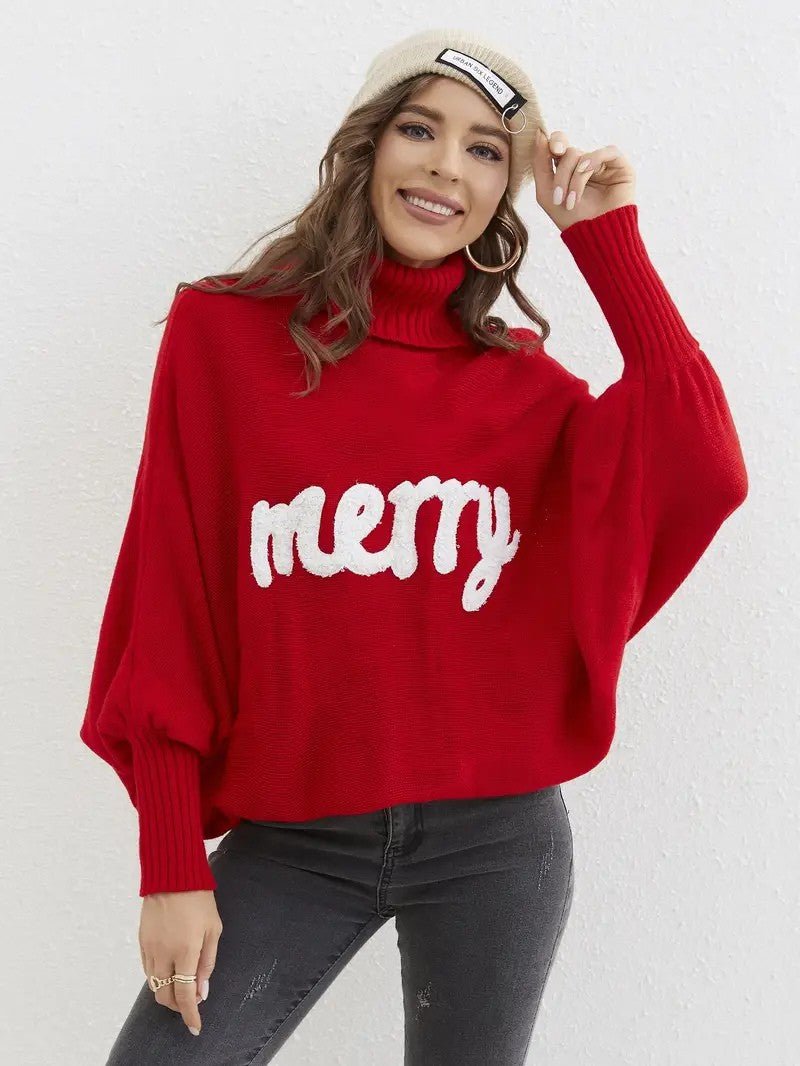 Women’s “Merry” Turtleneck Knit Sweater - Ladies Christmas Jumpers - Wild Eye Vision