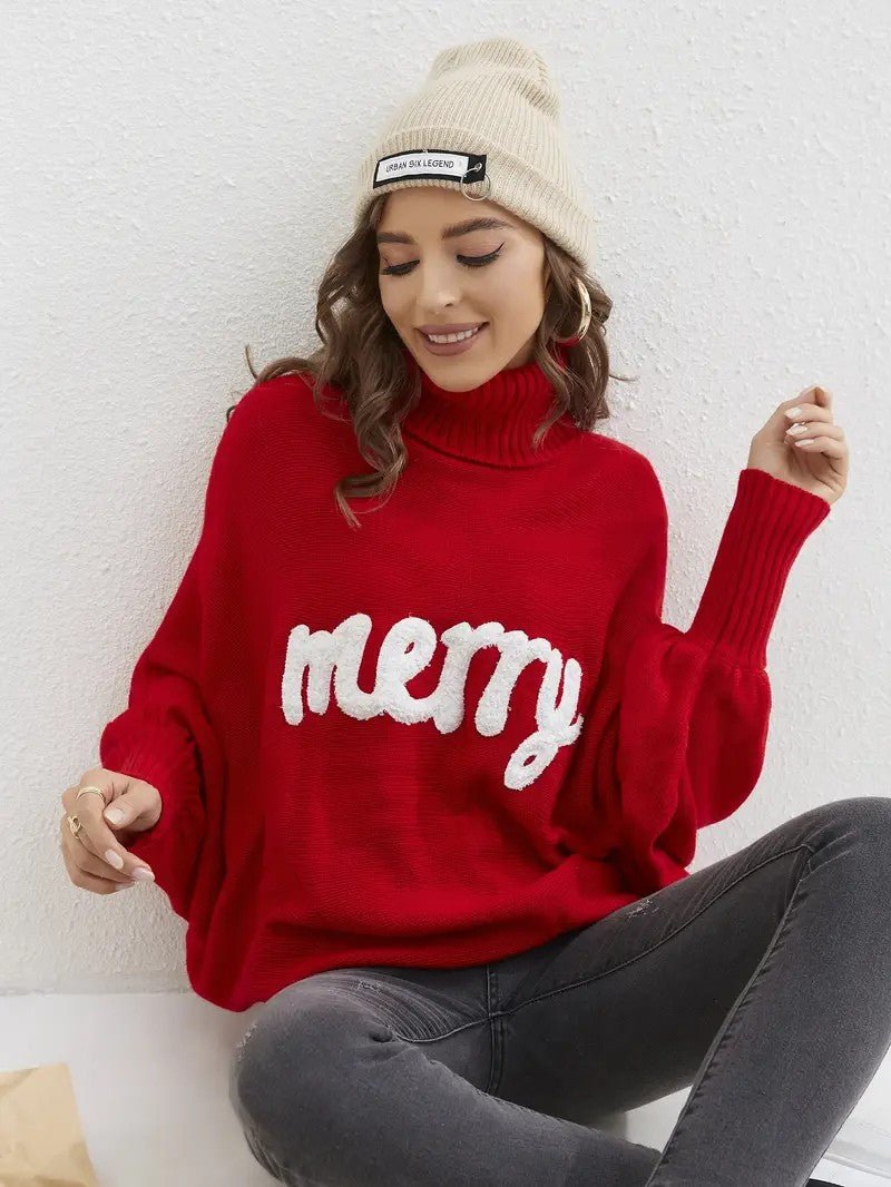 Women’s “Merry” Turtleneck Knit Sweater - Ladies Christmas Jumpers - Wild Eye Vision