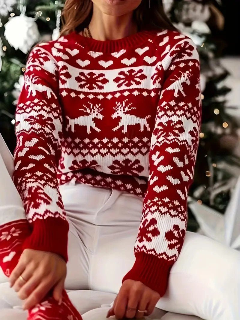 Women’s Red Reindeer Christmas Sweater - Ladies Christmas Jumpers - Wild Eye Vision