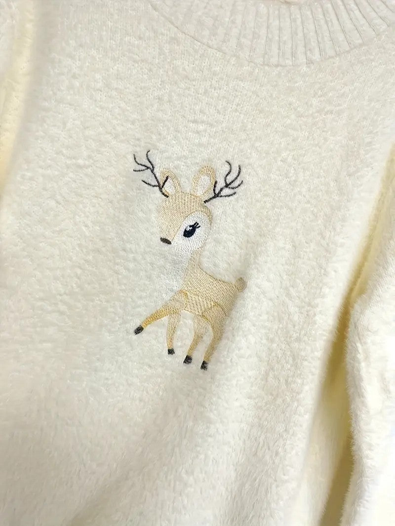 Women’s Reindeer Embroidered Half - Turtleneck Sweater - Ladies Christmas Jumpers - Wild Eye Vision