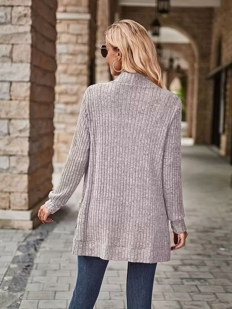 Women's Ribbed Knit Cardigan with Pockets - Women Knit Cardigan - Wild Eye Vision