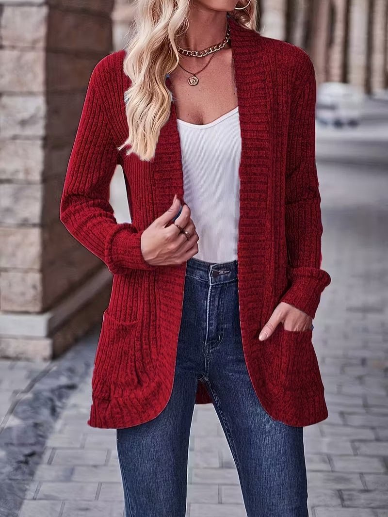 Women's Ribbed Knit Cardigan with Pockets - Women Knit Cardigan - Wild Eye Vision