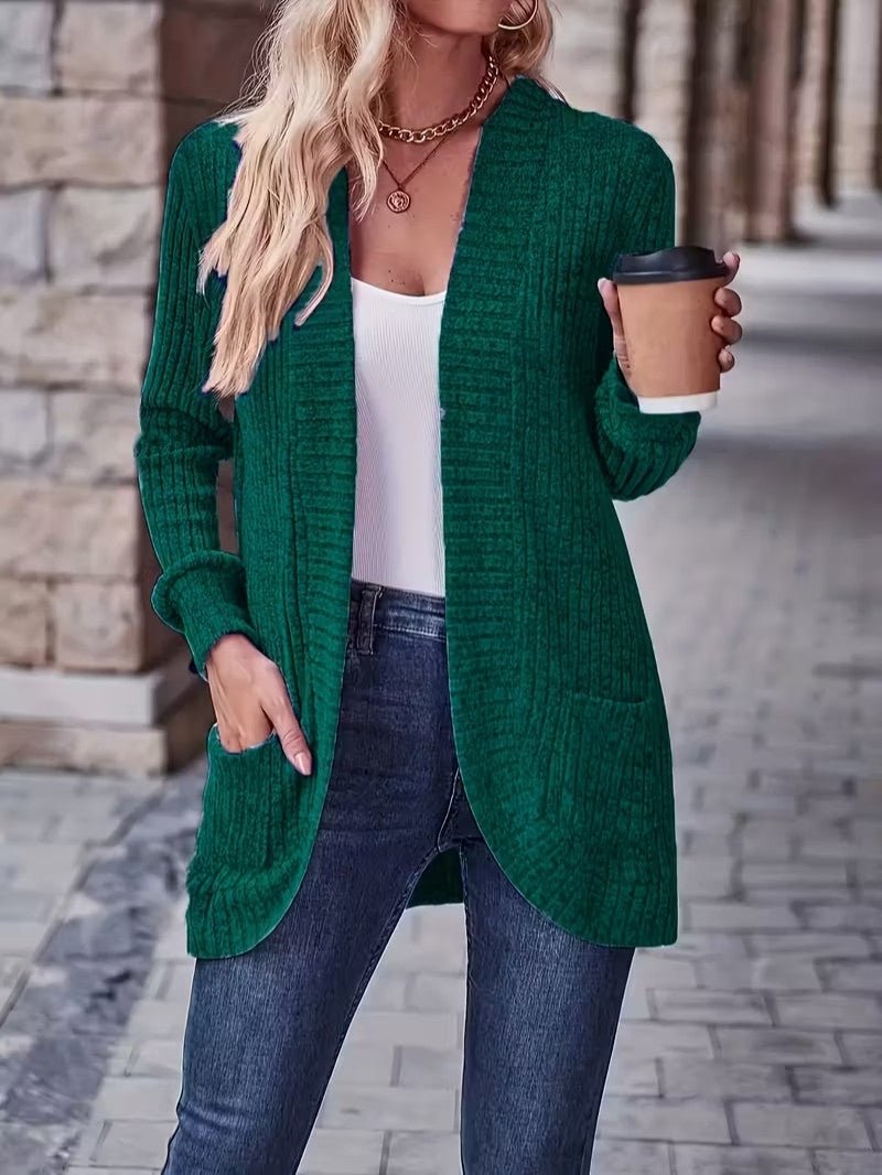Women's Ribbed Knit Cardigan with Pockets - Women Knit Cardigan - Wild Eye Vision