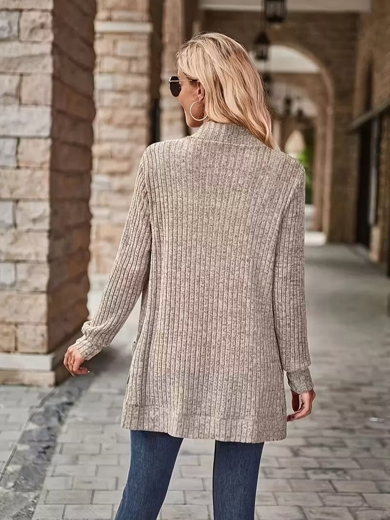 Women's Ribbed Knit Cardigan with Pockets - Women Knit Cardigan - Wild Eye Vision