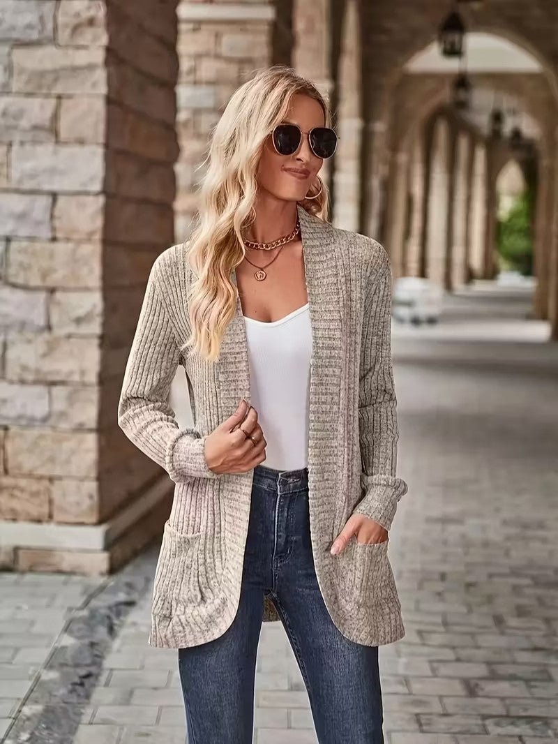 Women's Ribbed Knit Cardigan with Pockets - Women Knit Cardigan - Wild Eye Vision