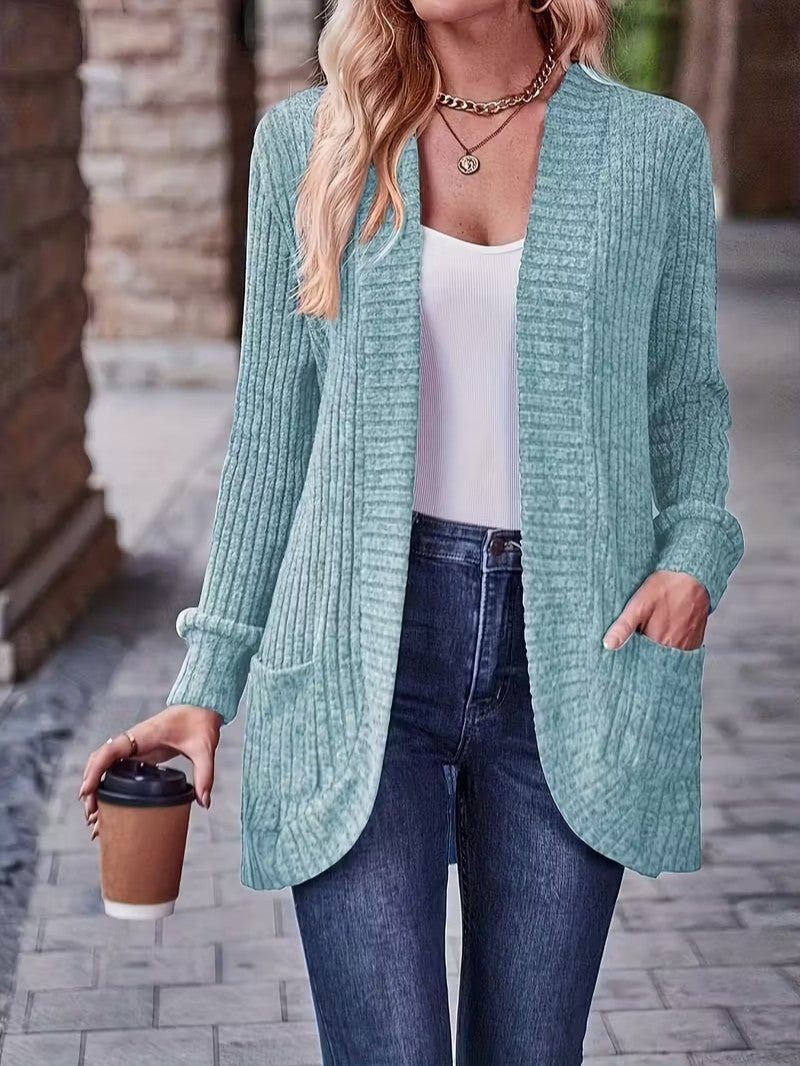 Women's Ribbed Knit Cardigan with Pockets - Women Knit Cardigan - Wild Eye Vision