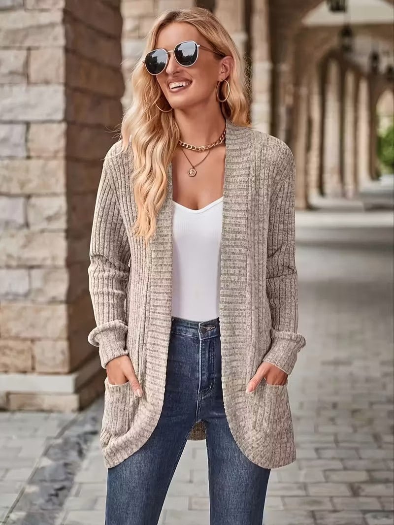 Women's Ribbed Knit Cardigan with Pockets - Women Knit Cardigan - Wild Eye Vision
