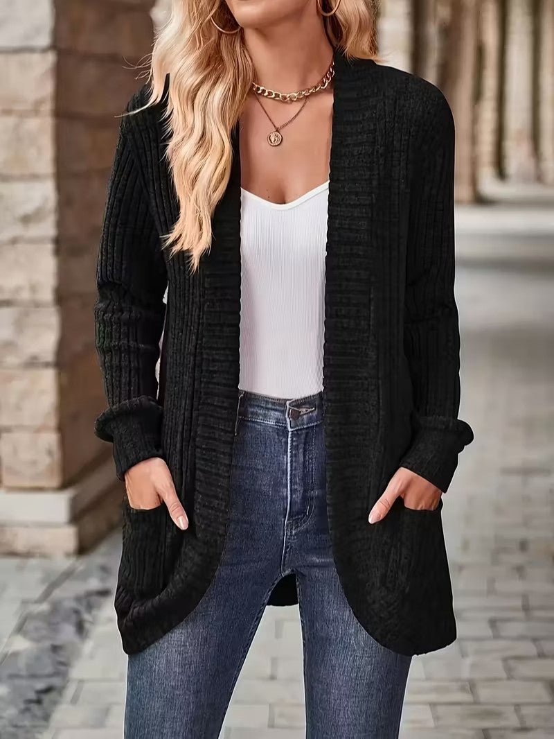 Women's Ribbed Knit Cardigan with Pockets - Women Knit Cardigan - Wild Eye Vision
