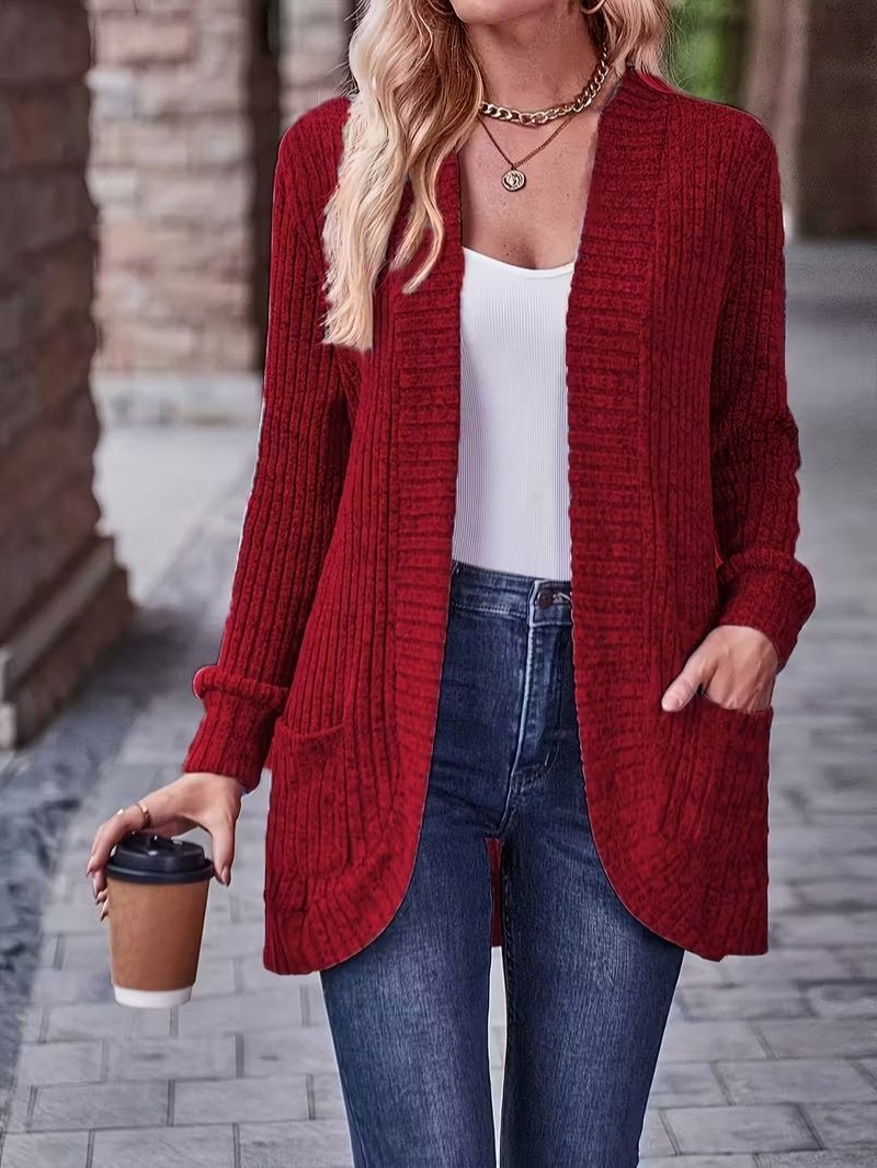 Women's Ribbed Knit Cardigan with Pockets - Women Knit Cardigan - Wild Eye Vision