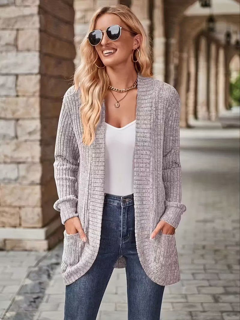 Women's Ribbed Knit Cardigan with Pockets - Women Knit Cardigan - Wild Eye Vision