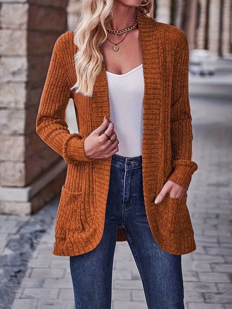 Women's Ribbed Knit Cardigan with Pockets - Women Knit Cardigan - Wild Eye Vision