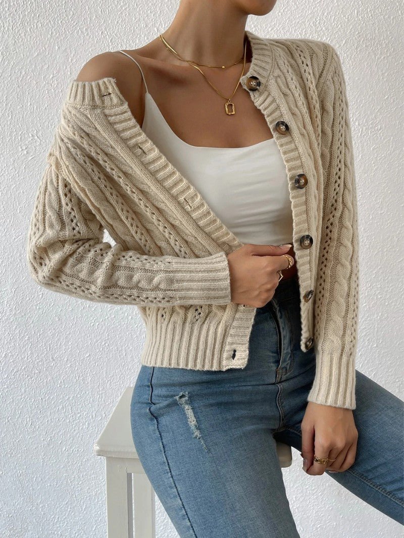 Women's Slim Fit Cable Knit Cardigan - Women Knit Cardigan - Wild Eye Vision