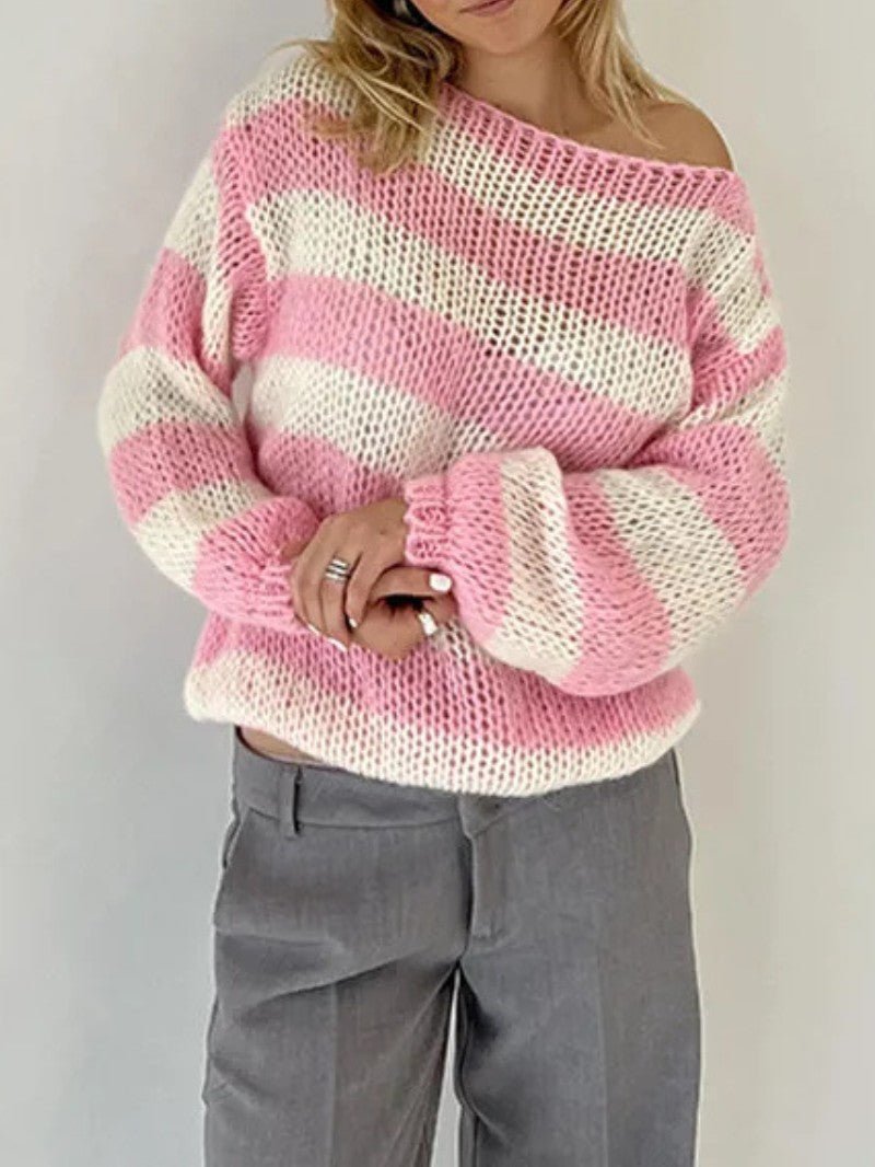 Women's Striped Oversized Knit Jumper - Women Knitted Jumper - Wild Eye Vision