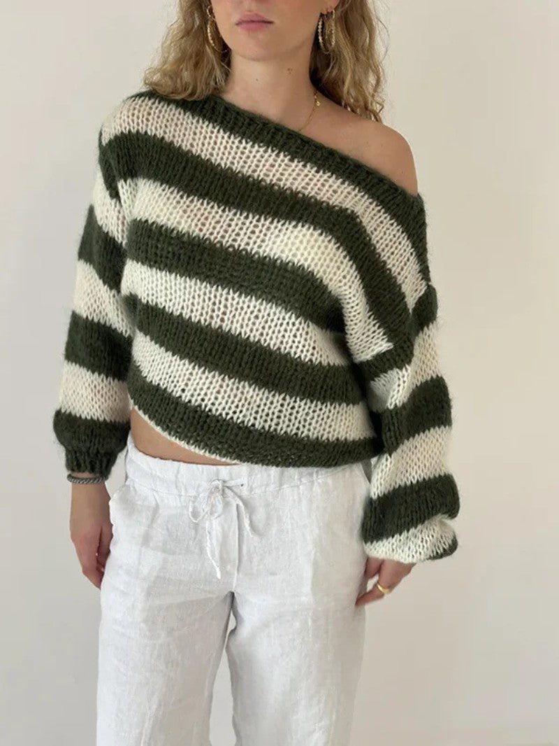 Women's Striped Oversized Knit Jumper - Women Knitted Jumper - Wild Eye Vision