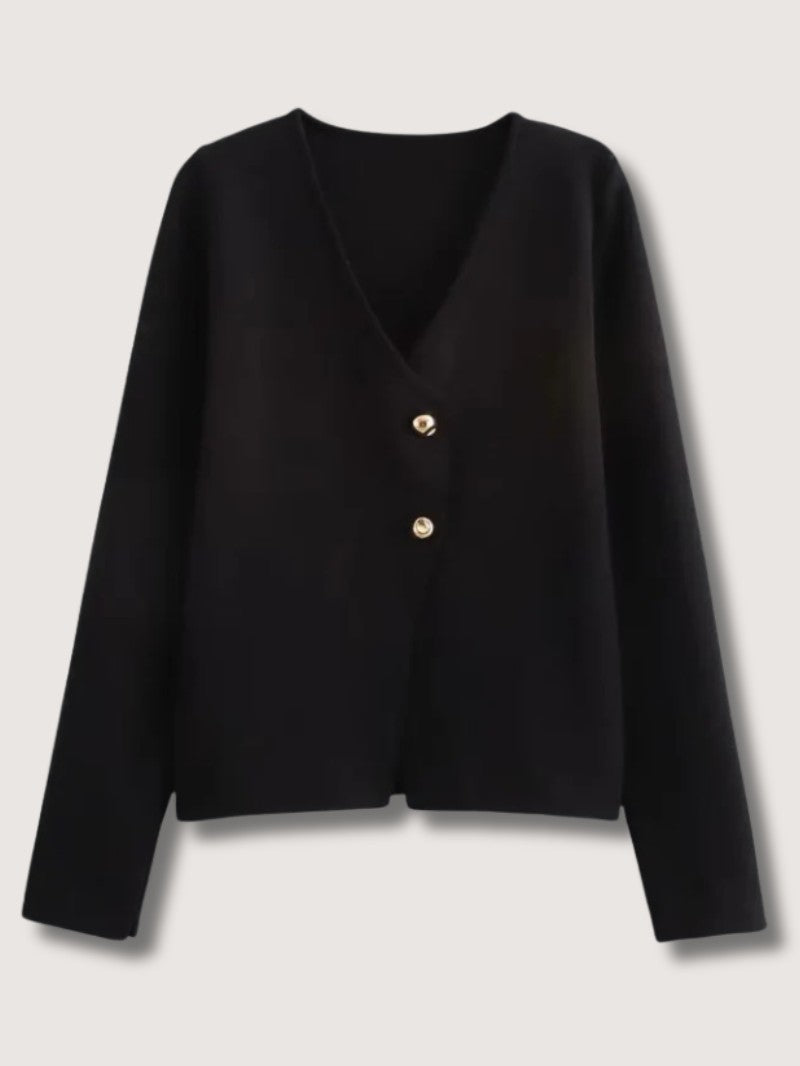 Women's V - Neck Gold Button Cardigan - Women Knit Cardigan - Wild Eye Vision