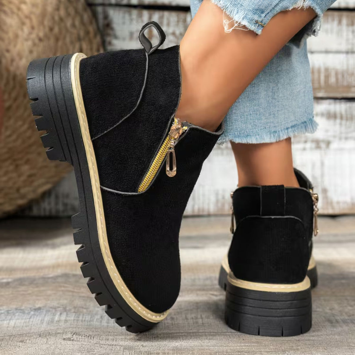 Platform Double Zip Ankle Boots