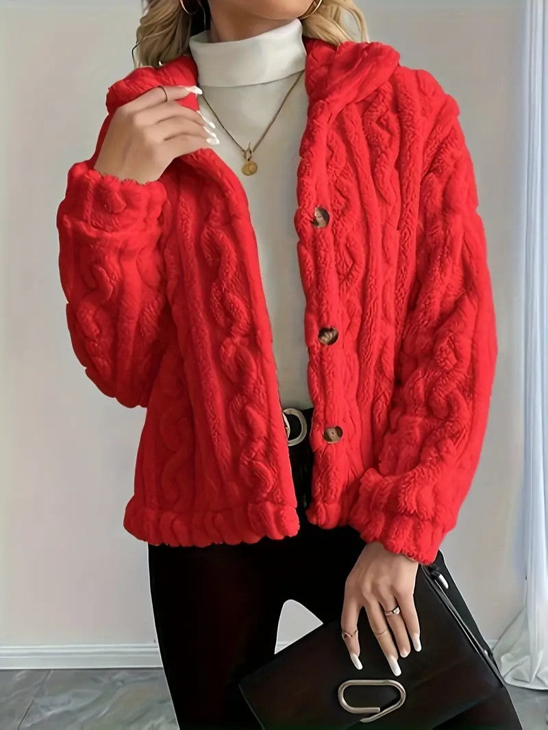Elegant Button Lapel Teddy Jacket