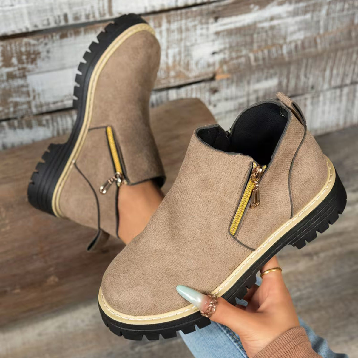 Platform Double Zip Ankle Boots