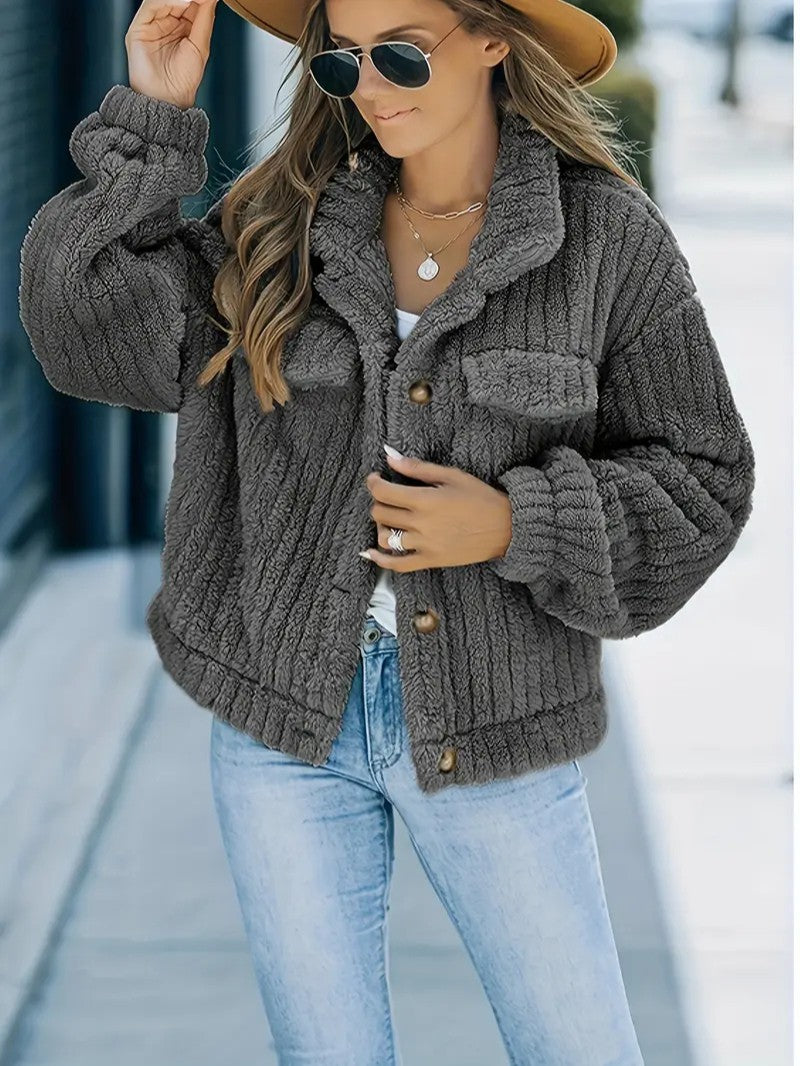 Soft Faux Fur Button Trucker Jacket