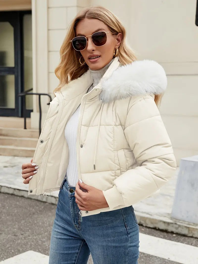 Faux Fur Hooded Short Puffer Jacket