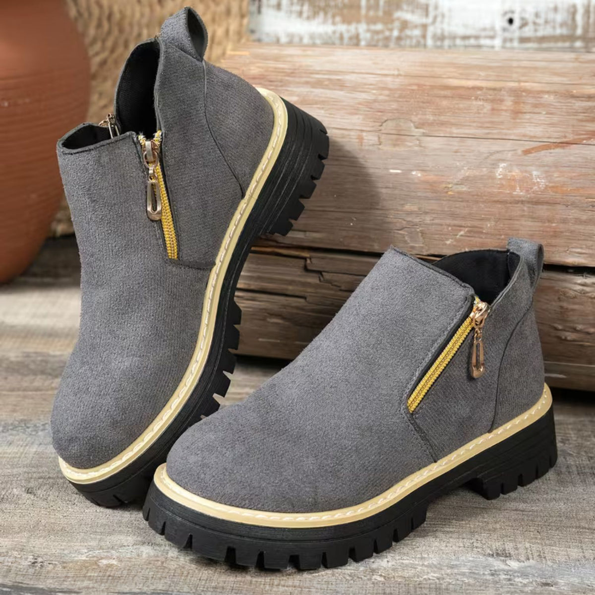 Platform Double Zip Ankle Boots