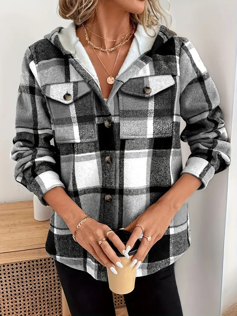 Plaid Hooded Fleece-Lined Shirt Jacket