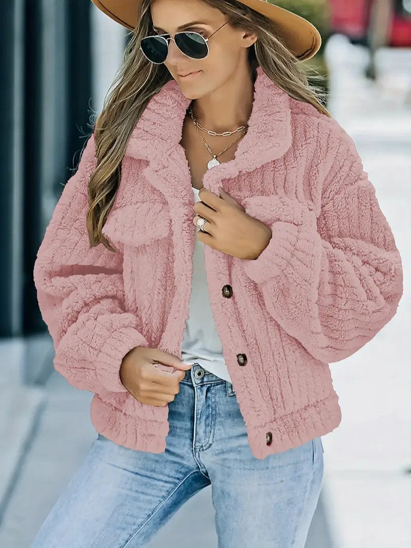 Soft Faux Fur Button Trucker Jacket