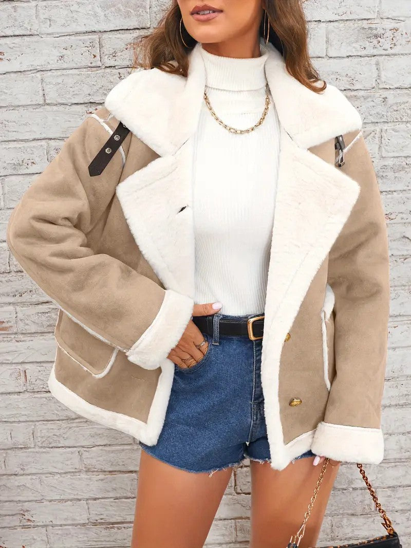Lapel Collar Faux Suede Winter Jacket