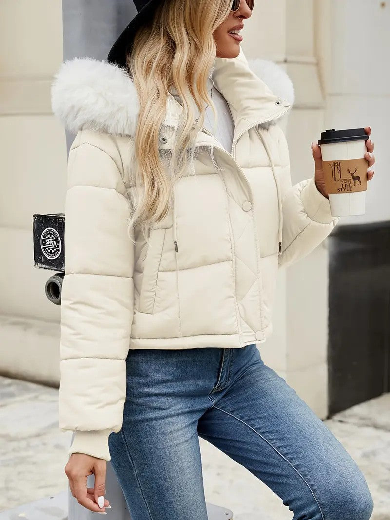 Faux Fur Hooded Short Puffer Jacket