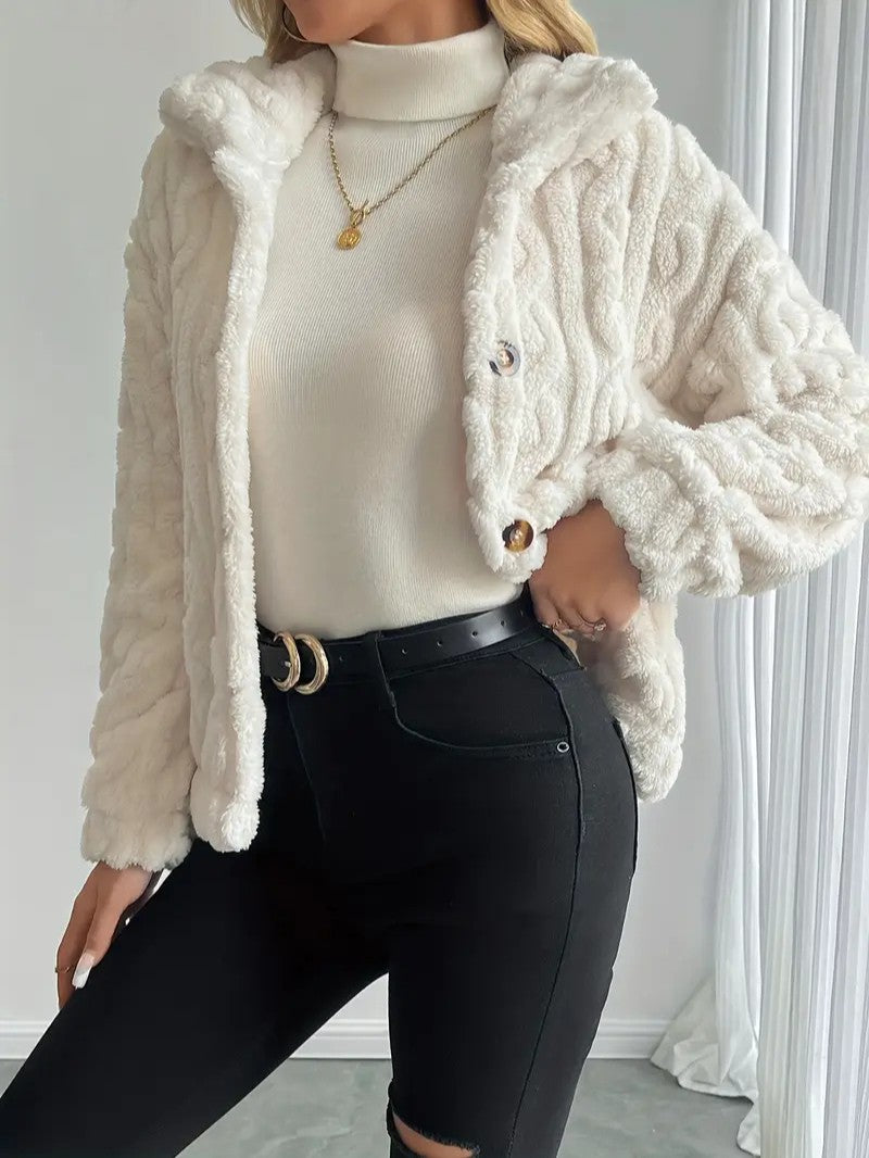 Elegant Button Lapel Teddy Jacket