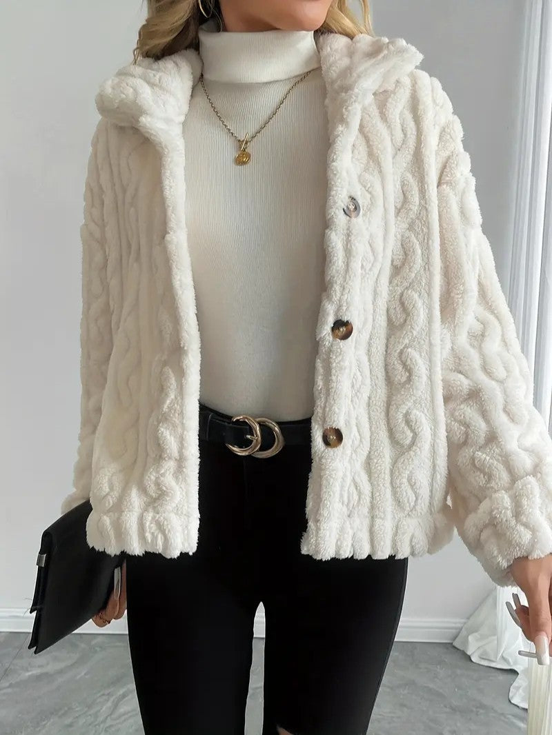 Elegant Button Lapel Teddy Jacket